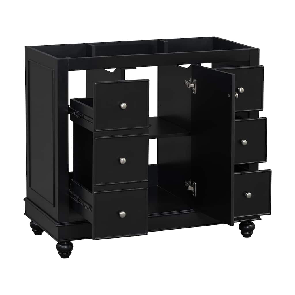 GDFStudio - Mario Wood 36" Bathroom Vanity Cabinet with 4 Drawers and 1 Soft-Close Door