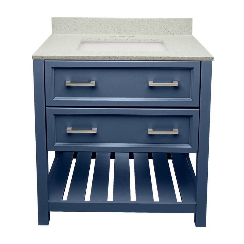 Tremblant 31" Bathroom Vanity in Espresso with Quartz Stone Vanity Top Sink w/ Backsplash in Galaxy White Single Hole - Galaxy White - Blue