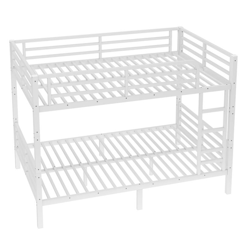 Modern Industrial Full XL over Full XL Thicker Steel Frame Bunk Bed with Guardrails and Storage, Anti-Noise Design