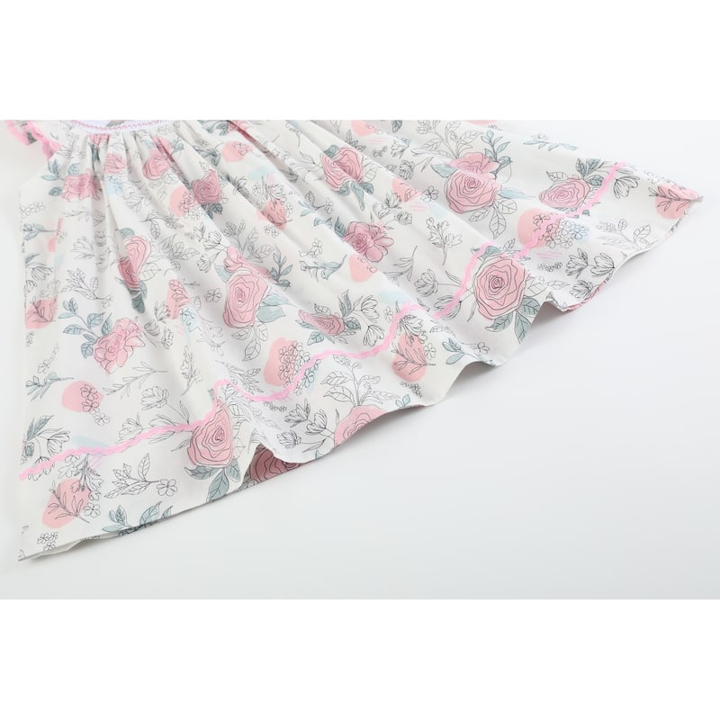 Lil Cactus White and Pink Floral Smocked Bishop Dress