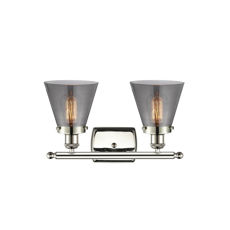 Innovations Lighting Ballston Urban Cone - 2 Light 16" Bath Vanity Light - Polished Nickel/Light Smoke