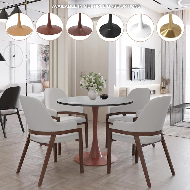 Bristol 27" Round Dining Table with Sintered Stone Top and Cherry Steel Pedestal Base for Modern Kitchen and Dining Room