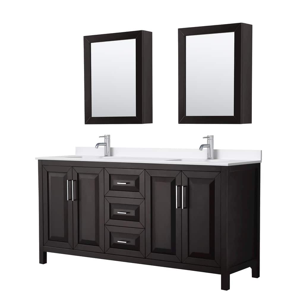 Daria 72-inch Double Vanity, Single Hole Quartz Top, Med Cabinets