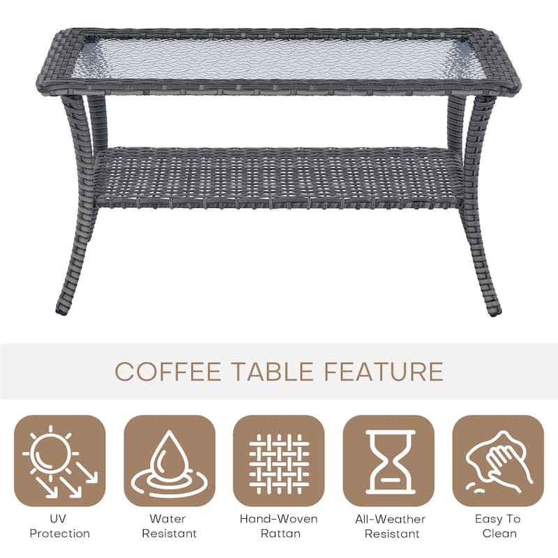 Patio Loveseat Sofa with Swivel Chair and Coffee Table - Blue cushion - Grey