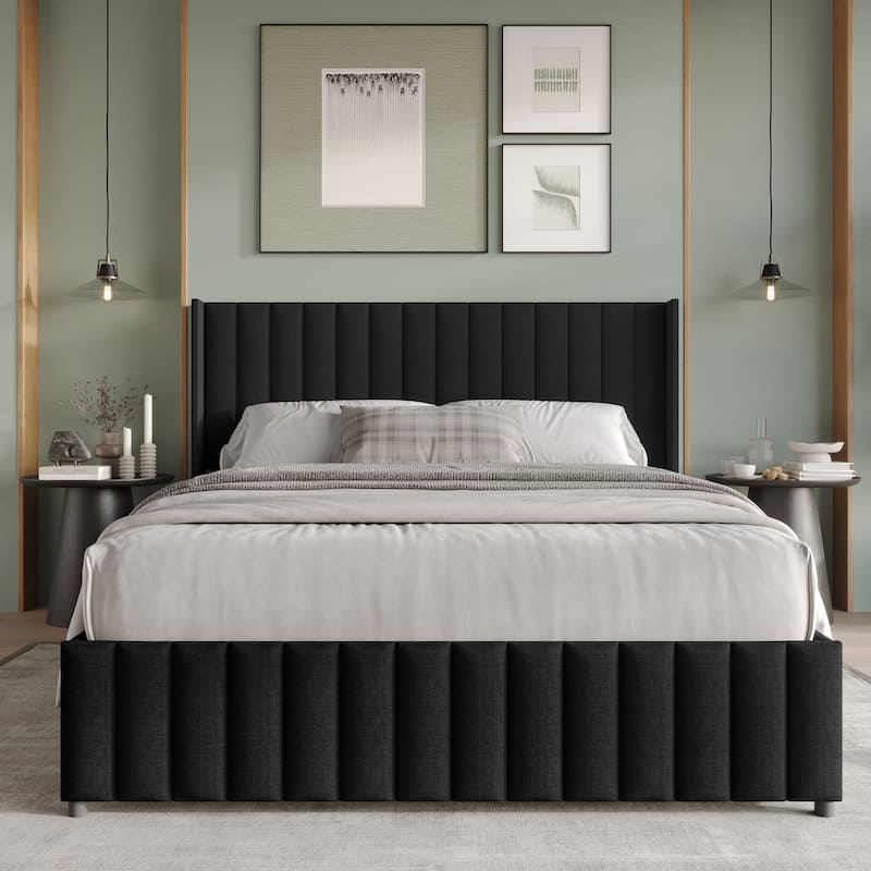 CraftPorch Minimalist Wingback Platform Lift Up Storage Bed