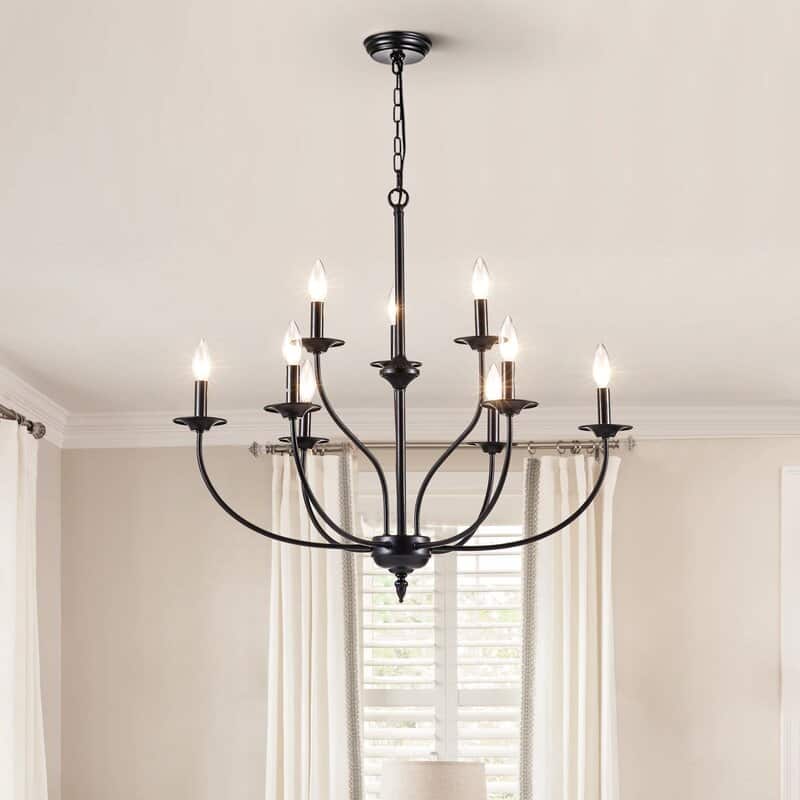 Maxax 9 - Light Candle Style Classic / Traditional Chandelier - Black