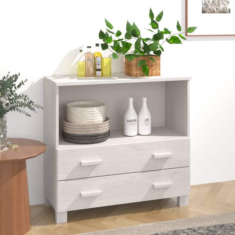 vidaXL Sideboard Buffet Console Cabinet for Bedroom HAMAR Solid Wood Pine - 33.5"x13.8"x31.5" - White