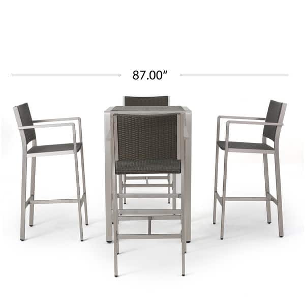 dimension image slide 1 of 6, Cape Coral Outdoor 5-piece Aluminum Square Bar Set by Christopher Knight Home