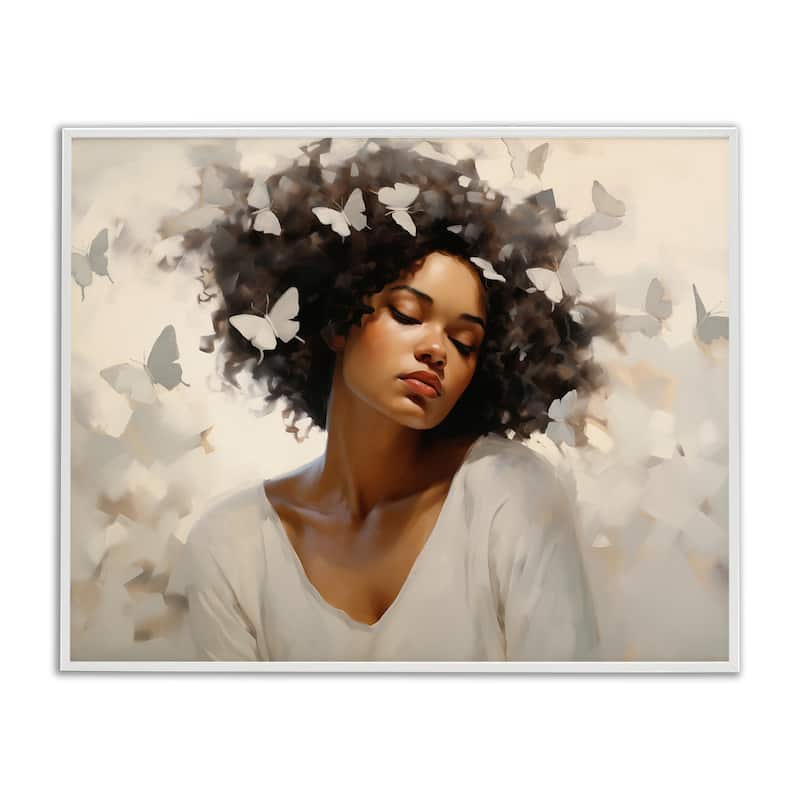Stupell Woman with White Butterflies Framed Giclee Art Design By Arlington Prints - 14 x 11 - White