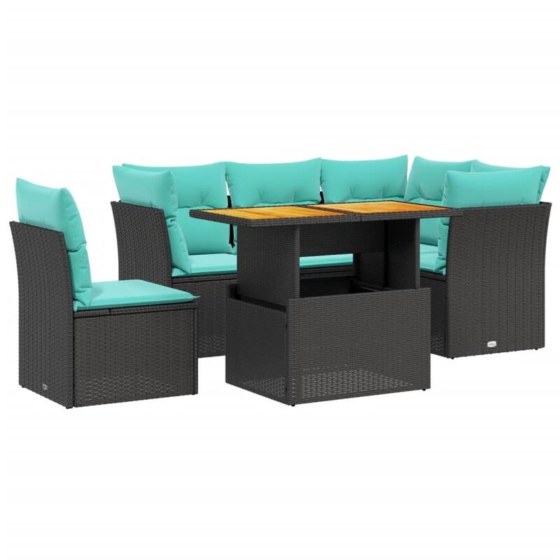 vidaXL 5 Piece Patio Sofa Set with Cushions Black Poly Rattan - 24.4 x 24.4 x 27.2