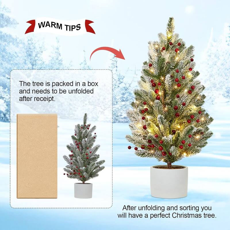 24 Inch Pre-lit Artificial Small Table Top Christmas Tree with Lights - 2FT