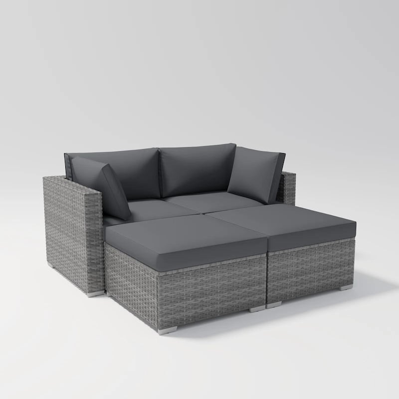 4-Piece Patio Sectional Sofa Wicker Furniture Set Outdoor daybed With Water resistant cushion