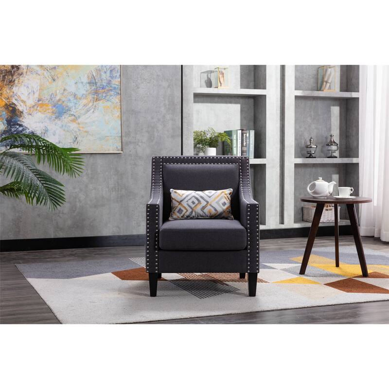 Linen Nailhead Accent Solid Wood Leg Living Room Armchair