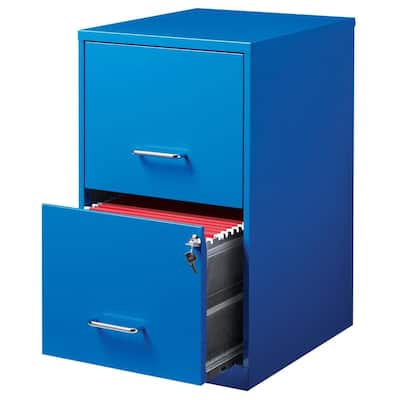 Blue Metal 2-Drawer Vertical Filing Cabinet with Lock and Smooth Glide Drawers