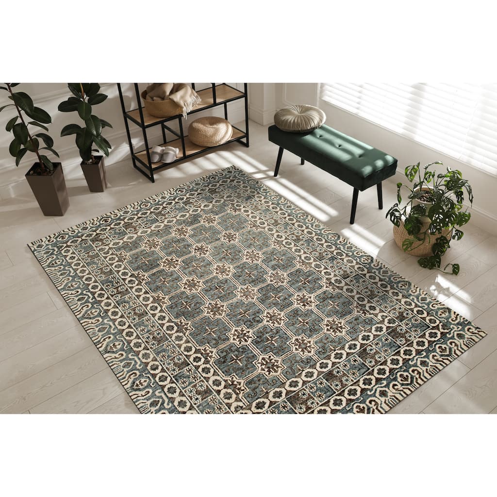 Handknotted Wool GREY Traditional Geometric Traditional Knot Rug - 7'6 x 9'6