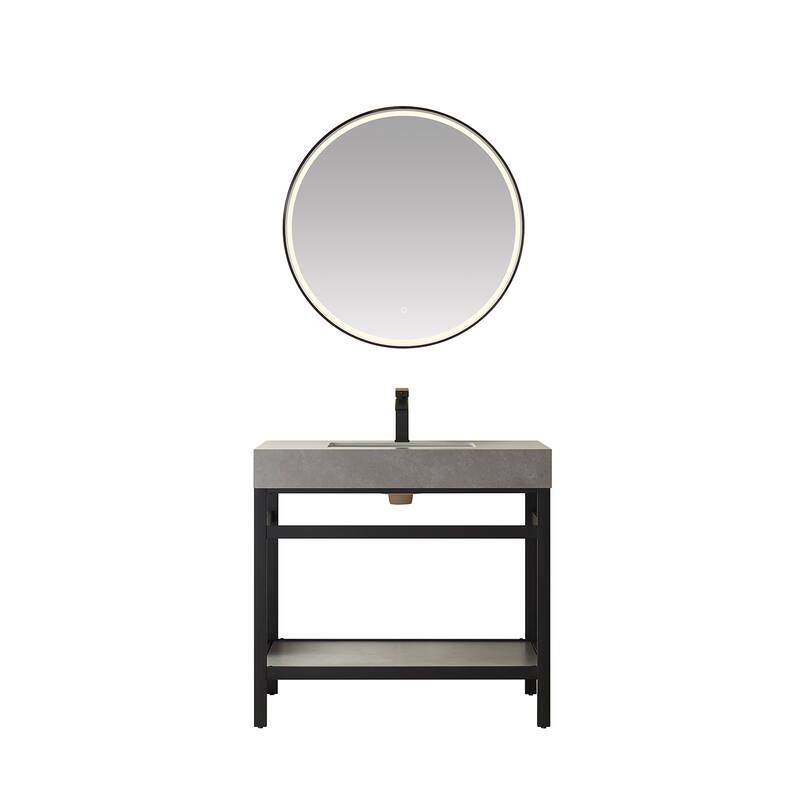 Funes 36" Single Vanity, Metal Support with Stone Top and Mirror - 36''x22''