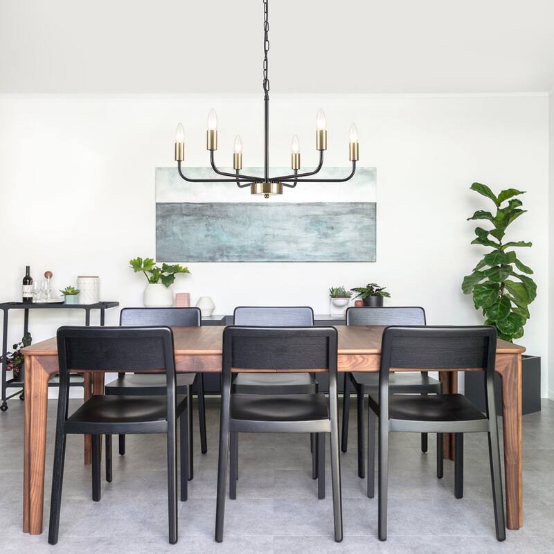 Modern Chandelier, Farmhouse Chandelier, 6-Light Metal Candle Style Chandelier for Dining Room Living Room Bedroom Kitchen