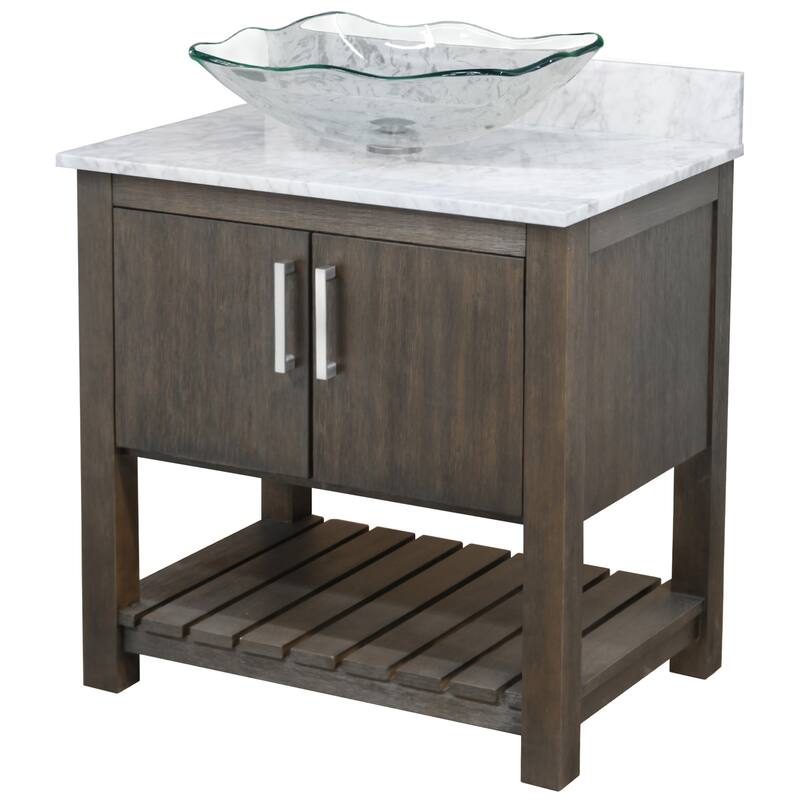 Miseno MV-30CM-NOBV-CAR-317C 30" Free Standing Single Basin Vanity Set - Cafe Mocha / Carrara White Top / Brushed Nickel