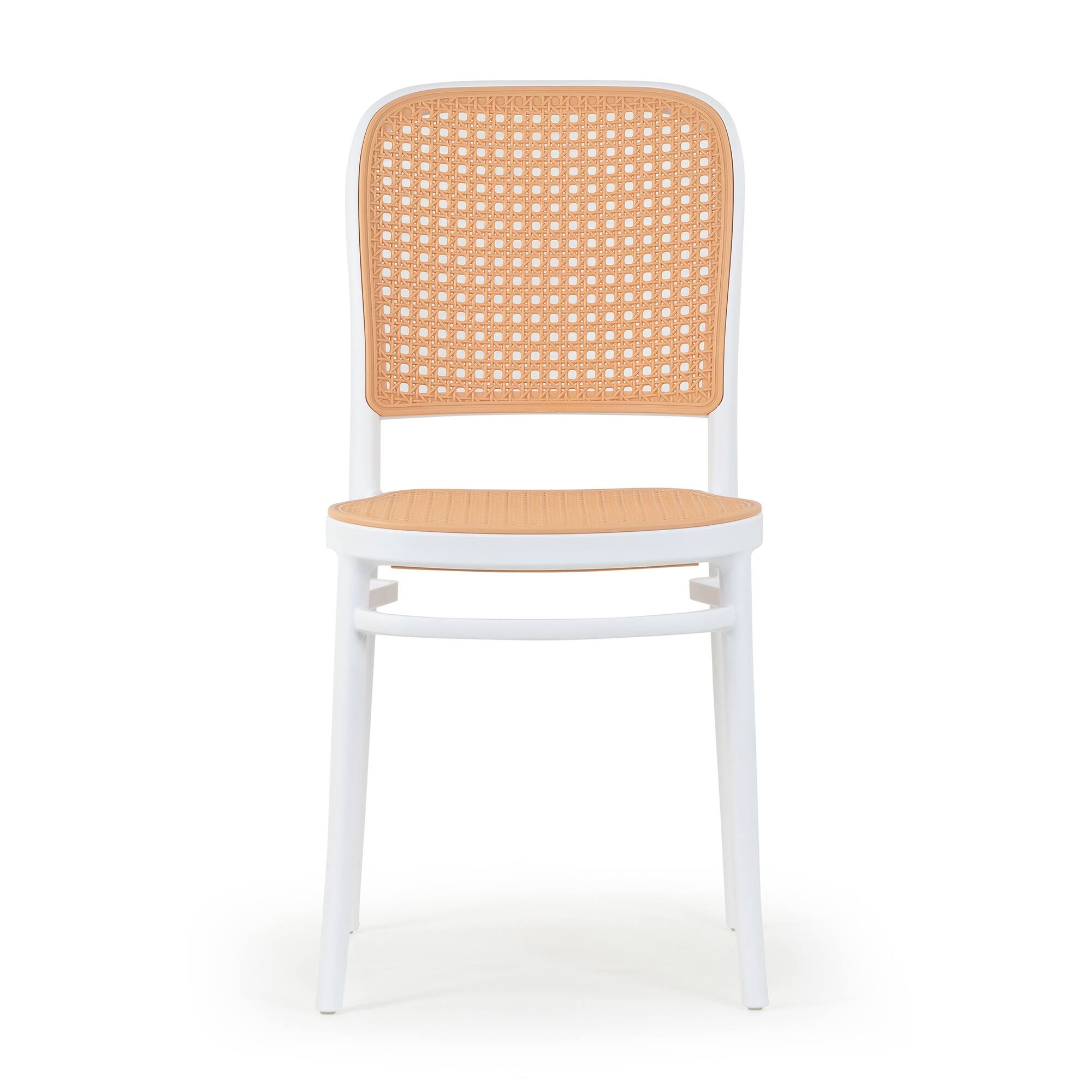 Set of 2 Balto White Plastic Dining Chair with Rattan Detail Bed Bath