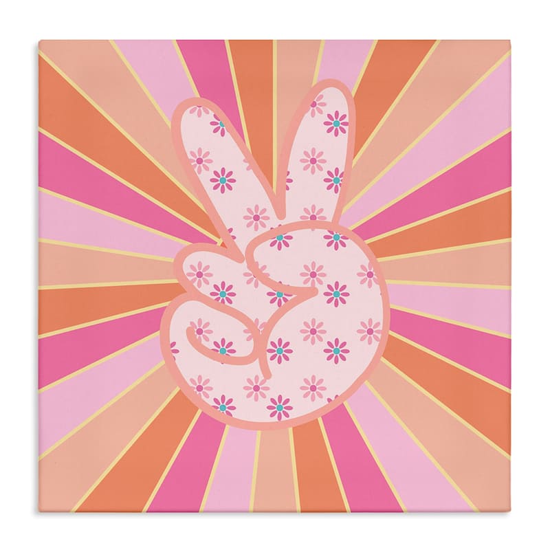 Stupell Beaming Peace Sign Hand Canvas Wall Art Design By Jesse Keith - 17 x 17