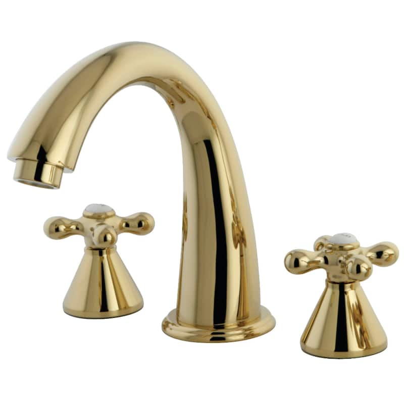 Kingston Brass Naples Widespread Deck Mounted Roman Tub Filler with - Polished Brass