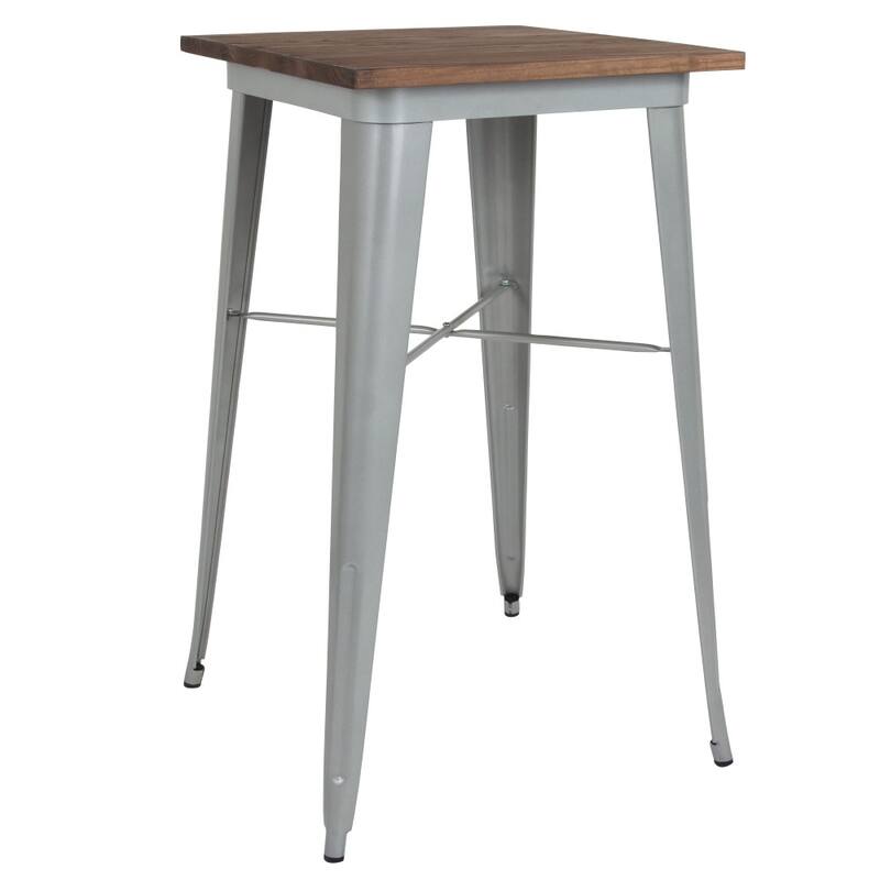 23.5" Square Metal Indoor Bar Height Table with Rustic Wood Top - 23.5"W x 23.5"D x 42"H - 23.5"W x 23.5"D x 42"H
