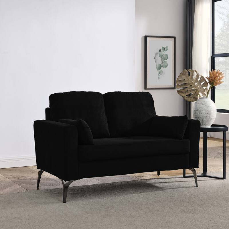 Square Arms Couches Tight Back Black Straight Row Sofa with Pillows ...