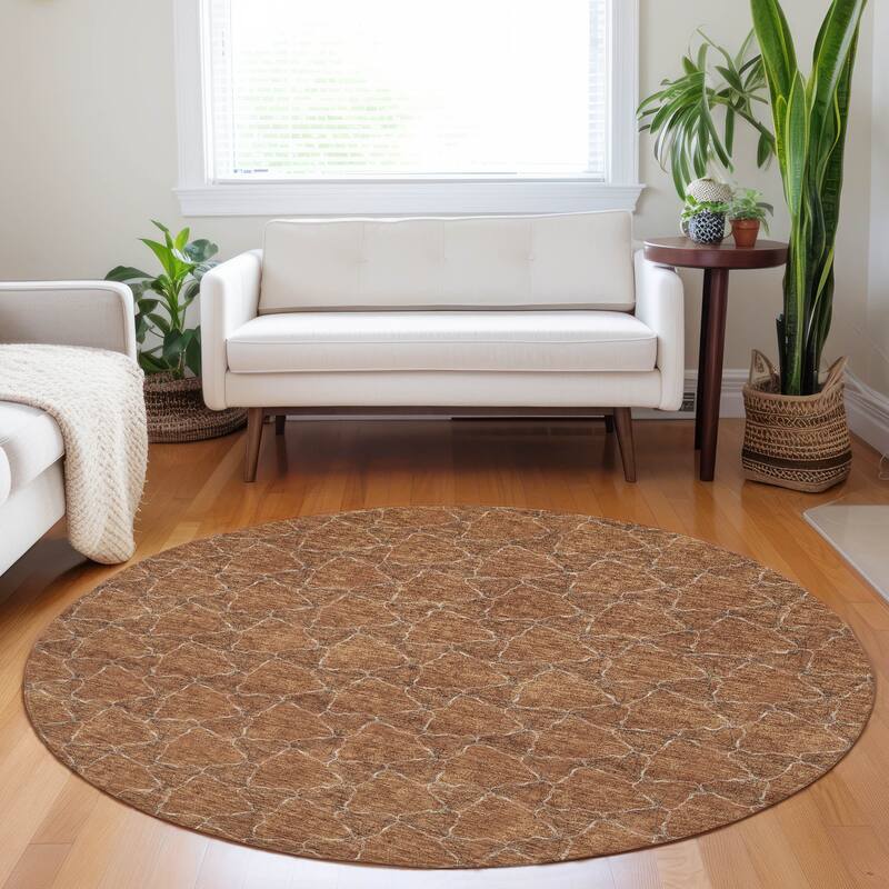 Machine Washable Indoor/ Outdoor Abstract Trellis Chantille Rug