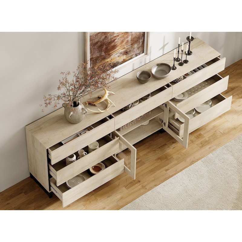 Modern TV Stand for Tvs Up to 100 Inch, 3 In 1 TV Console with Glass Doors and 7 Drawers for Living Room, Bedroom