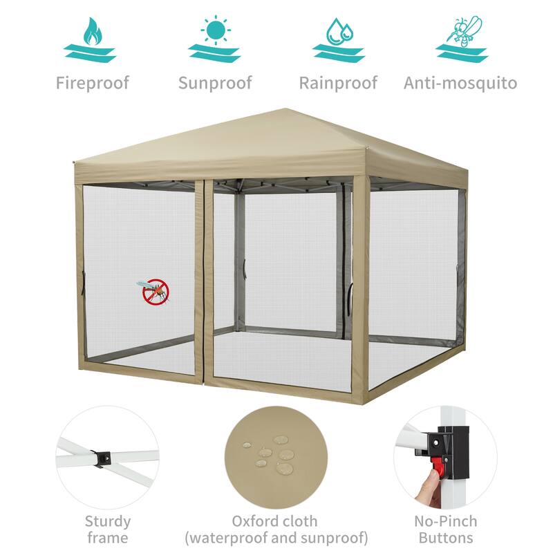 10x10 FT Pop Up Canopy Tent with Mosquito Netting, Adjustable Height, Portable Sun Shelter with Wheeled Bag