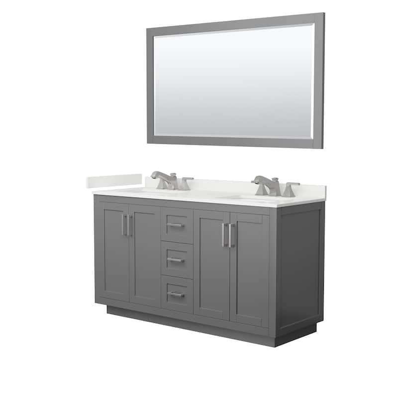 Miranda 60-inch Double Vanity, Quartz Top, 58-inch Mirror - Dark Gray, Nickel Trim, White Quartz Top