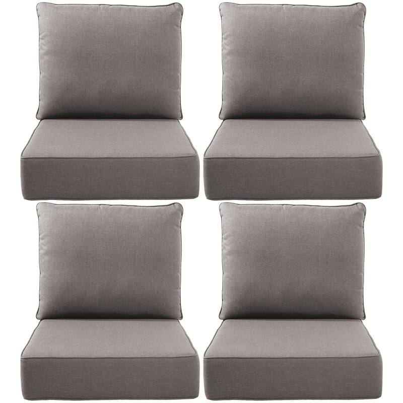 Gymojoy 24"x22"x6" Patio Thick Cushions & Pillows Set - Deep Seat Indoor/Outdoor Water & Fade Resistant - Four Sets - Grey