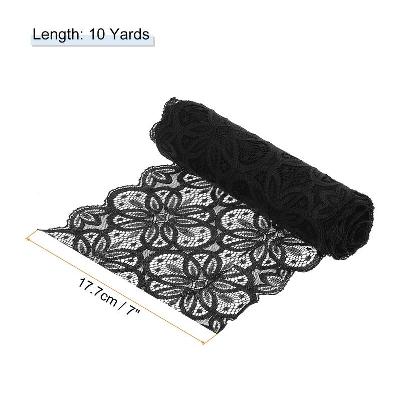 Lace Ribbon 7 Inch Lace Flower Trim for Craft Gift Wrappers Wedding - Black - 10 Yard