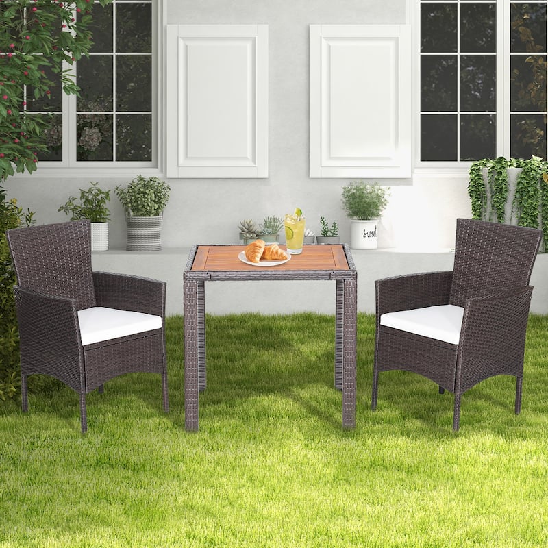 3 PCS Patio Dining Set Out Door Wooden Table w/ 2 Chairs