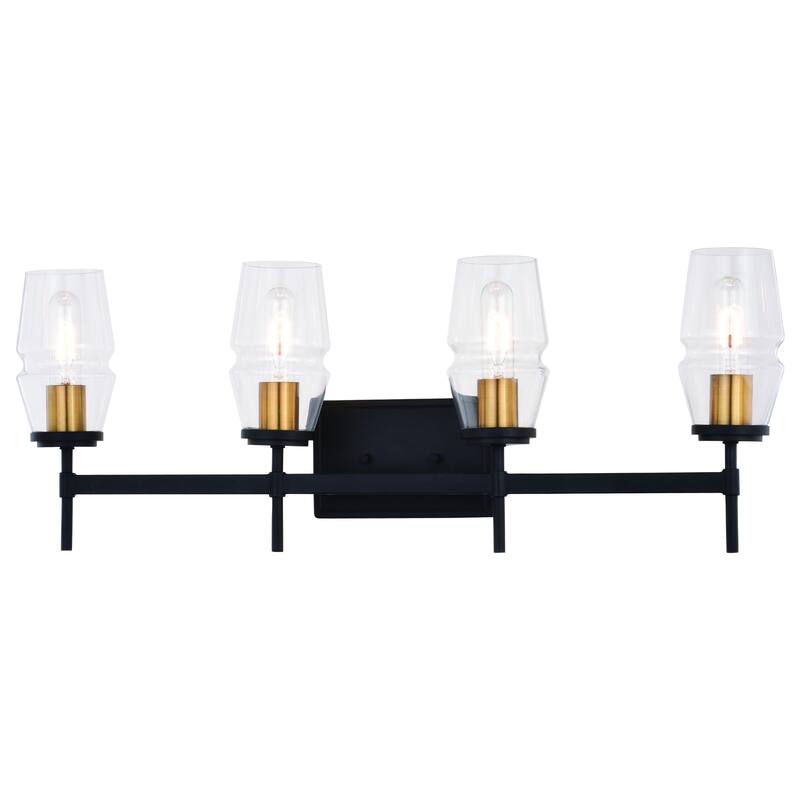 Warren Black and Brass Mid Century Modern Bathroom Vanity Wall Sconce Light Fixture Clear Glass