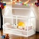 preview thumbnail 2 of 11, Kid Bed Frame Twin Size Floor Wooden Bed with House Roof and Safety Guardrails