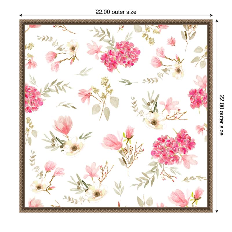 Floral Bouquets Pattern Light Pink by Anis Illustration (22 x 22 in.), Framed Canvas Wall Art Print