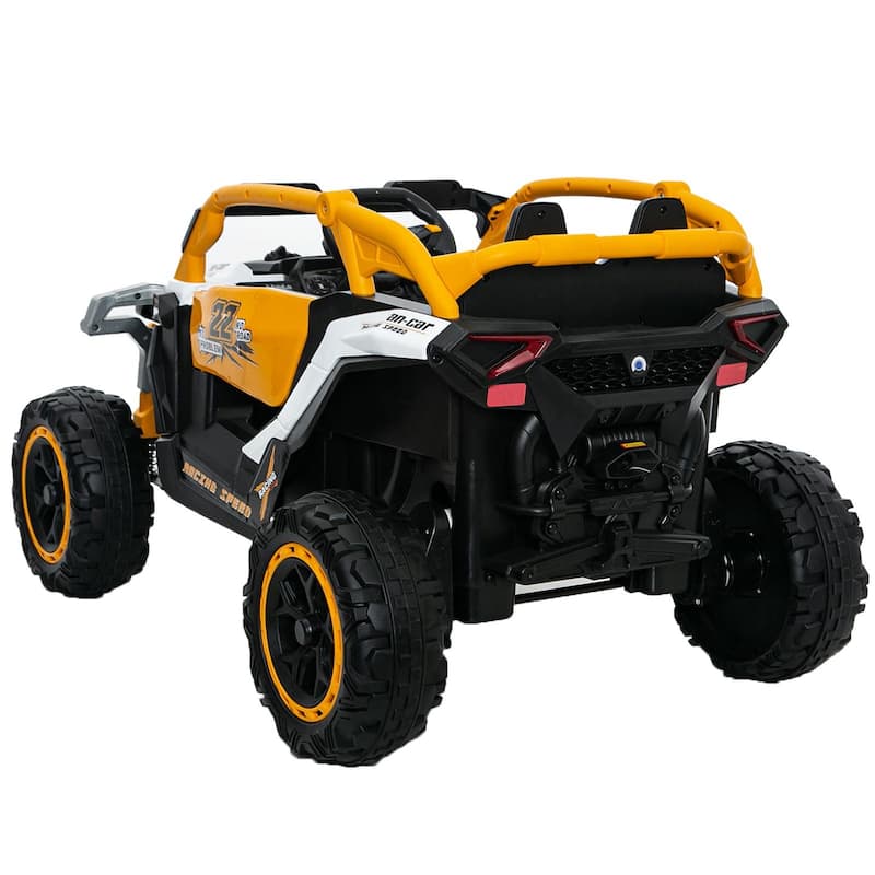 12V 2-Seater Kids Electric UTV Ride-On for Ages 3-6, White with Remote Control & Music - Yellow