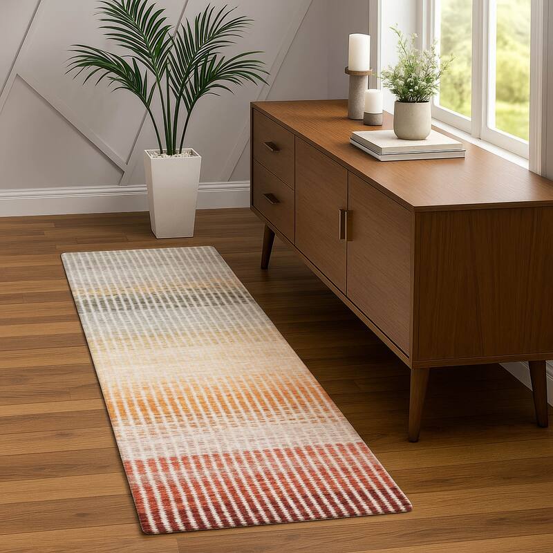 Machine Washable Indoor/ Outdoor Contemporary Stripes Chantille Rug