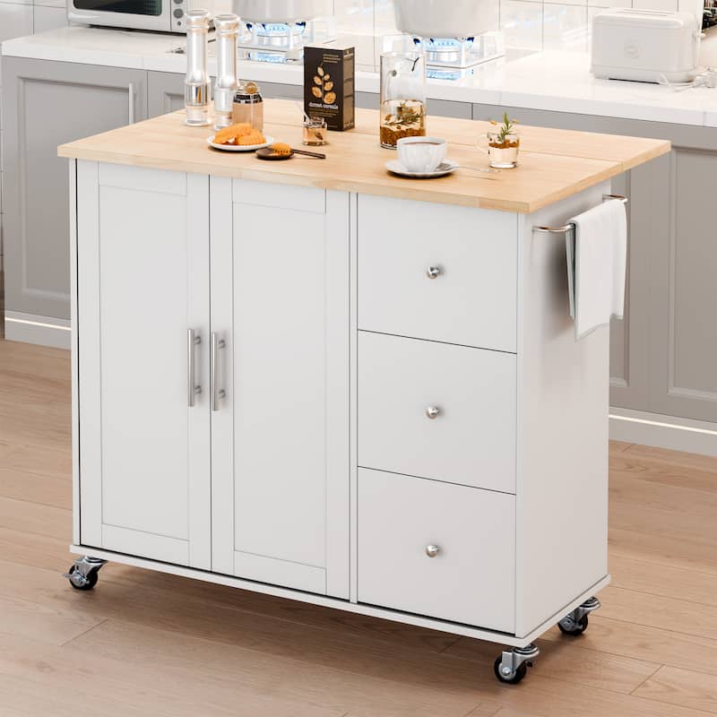 Futzca Storage Kitchen Island Cart - White/3 Drawers