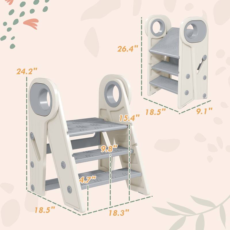 Toddler Tower, Foldable Kitchen Stool Helper for Kids, Adjustable 3 Step Stool with Handles, Non-Slip, Toddler Helper Tower