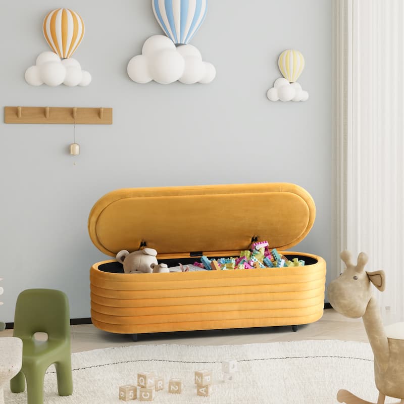Farrah Velvet Polyester Flip Top Storage Ottoman - 54" - Mustard