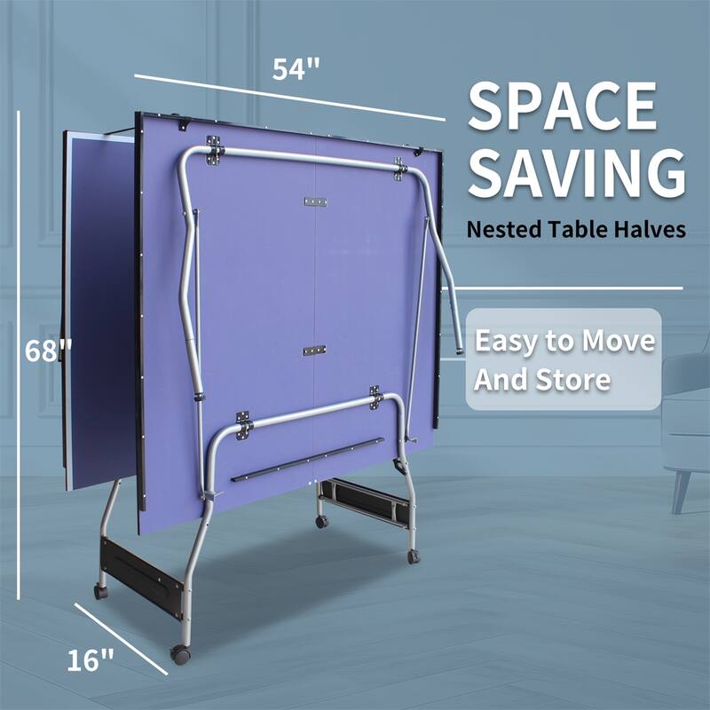 8ft Mid-Size Table Tennis Table Foldable &Portable Ping Pong Table Set
