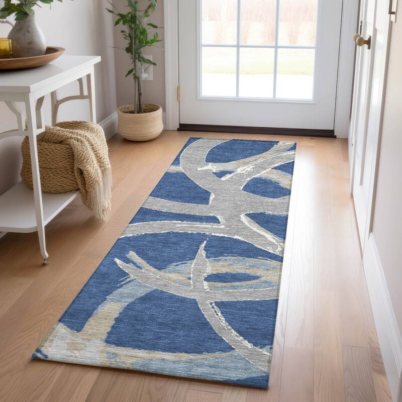 Machine Washable Indoor/ Outdoor Abstract Contemporary Chantille Rug