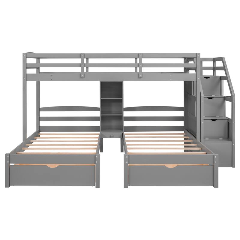 Space Saving Twin over Twin & Twin Triple Bunk Bed with Large Storage Drawers and Shelves