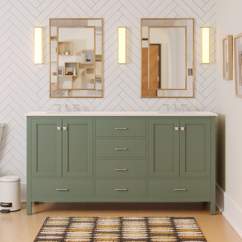 KitchenBathCollection Horizon 72" Double Bathroom Vanity with Engineered White Top - Sage Green