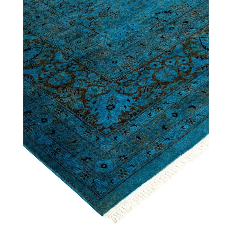 Overton Hand Knotted Wool Vintage Inspired Modern Contemporary Overdyed Blue Square Area Rug - 8' 0" x 8' 2"