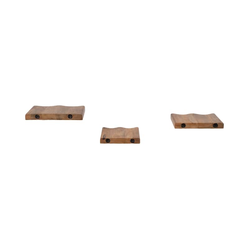 Wood Floating Wall Shelves Set of 3 - Brown, 10/12/14" - 14.0"