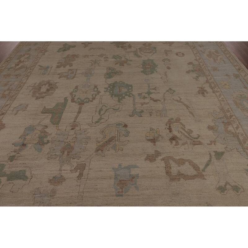 Vegetable Dye Oushak Turkish Rug Handmade Floral Wool Carpet - 9'4"x 12'5"