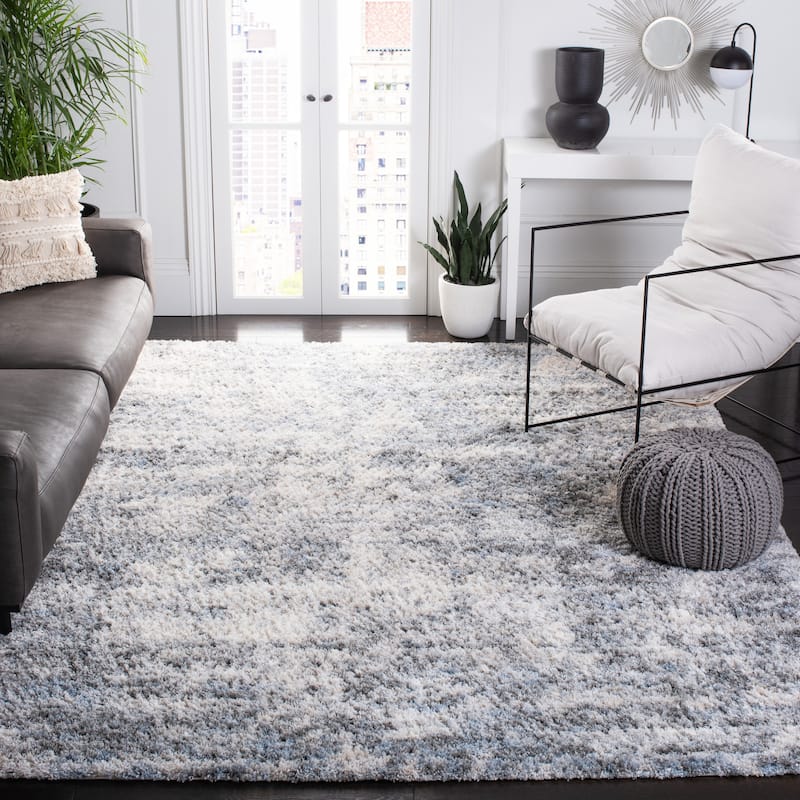 SAFAVIEH Berber Shag Yasumi Abstract 1.25-inch Thick Rug - 10' x 14' - Ivory/Grey